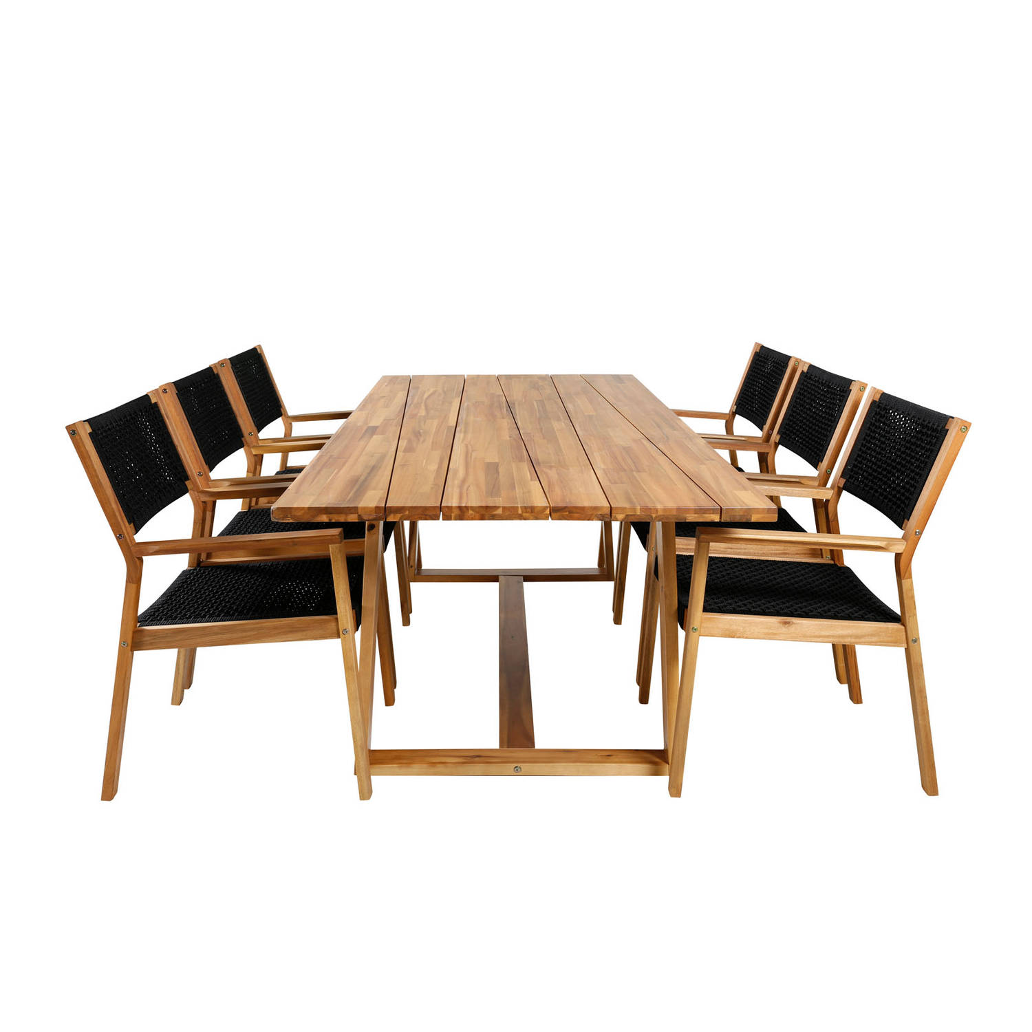 Blokker Tuinsets - Plankton tuinmeubelset tafel 100x220cm en 6 stoel Little John naturel. aanbieding