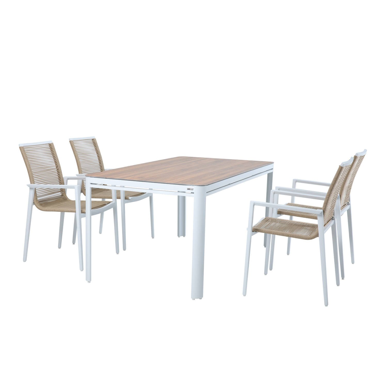 AXI Zora Tuinset met 4 stoelen in Wit & Hout look Dining set voor tuin in Aluminium / PSPC aanbieding