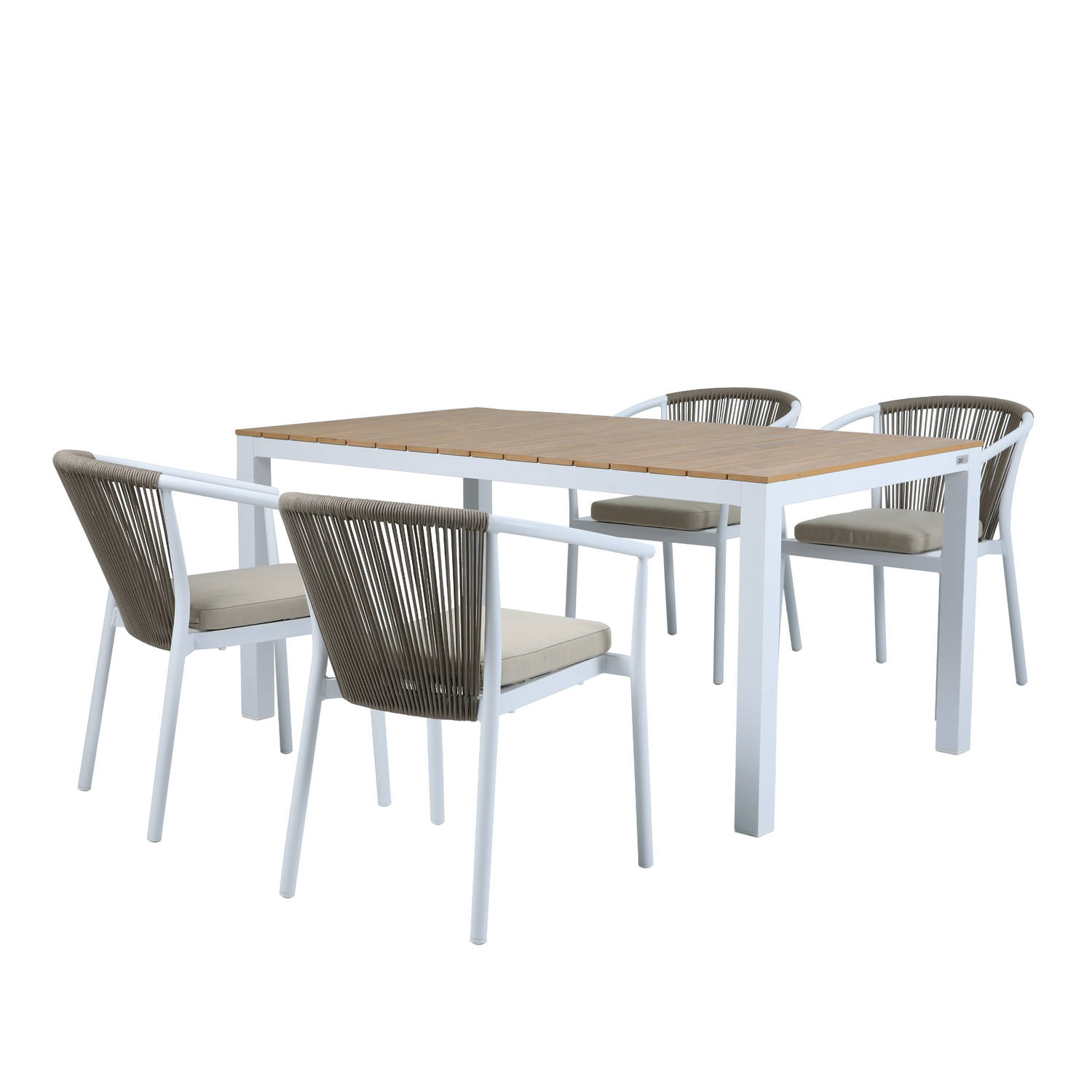 AXI Suvi Tuinset met 4 stoelen in Wit & Teak look Dining set voor tuin in Aluminium / Polywood aanbieding