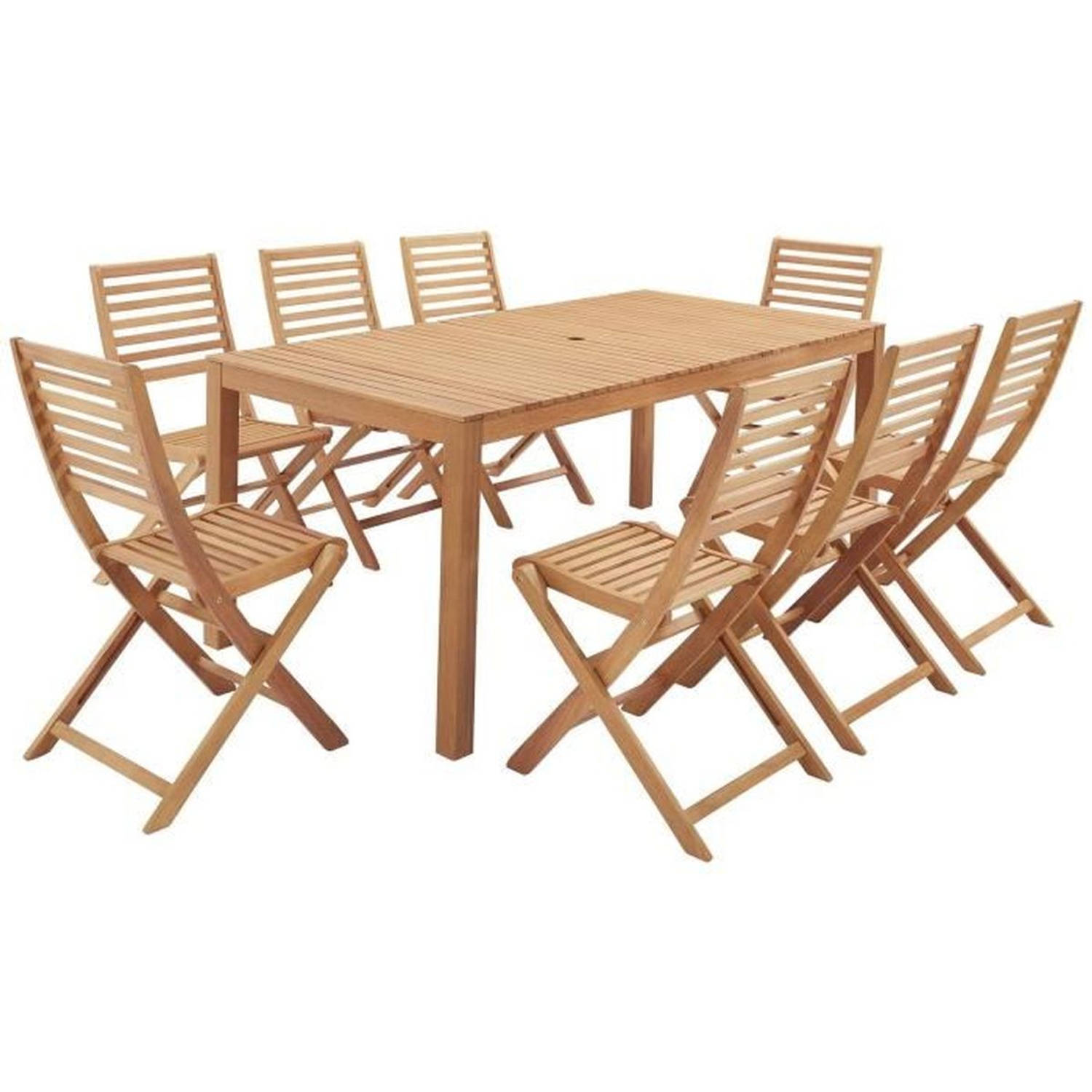 Tuinset 8 personen - Tafel 180 x 90 cm + 8 klapstoelen - Eucalyptushout FSC aanbieding