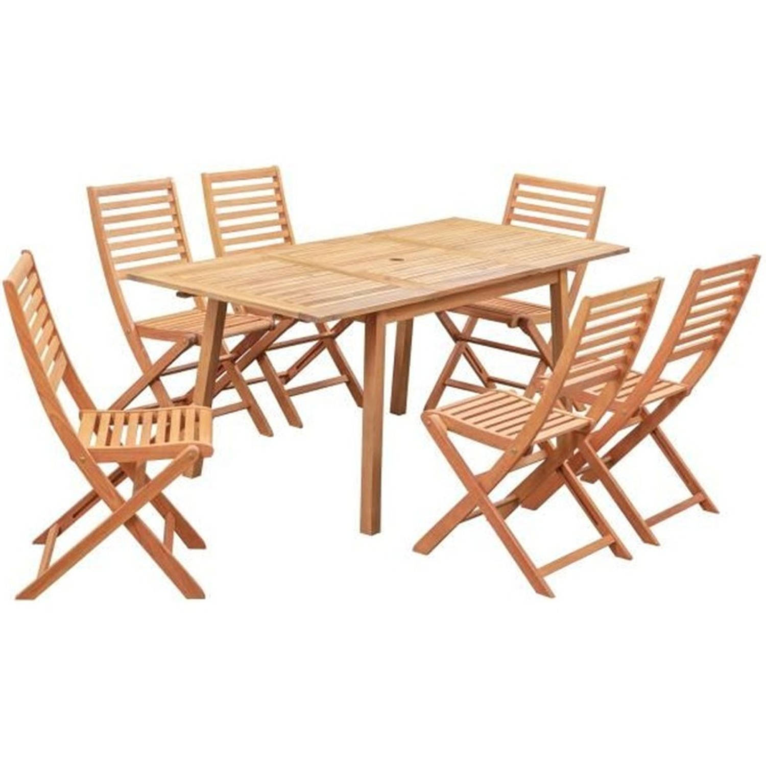 Tuinset 4-6 personen - Eucalyptus FSC - Uitschuifbare tafel 120-180 x 80 cm + 6 klapstoelen aanbieding