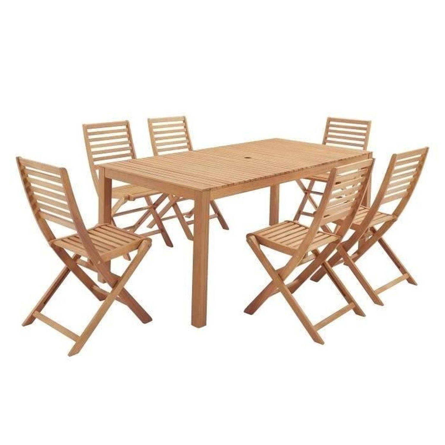 FSC eucalyptus tuinset - 1 tafel en 6 klapstoelen - 160x90x74cm aanbieding