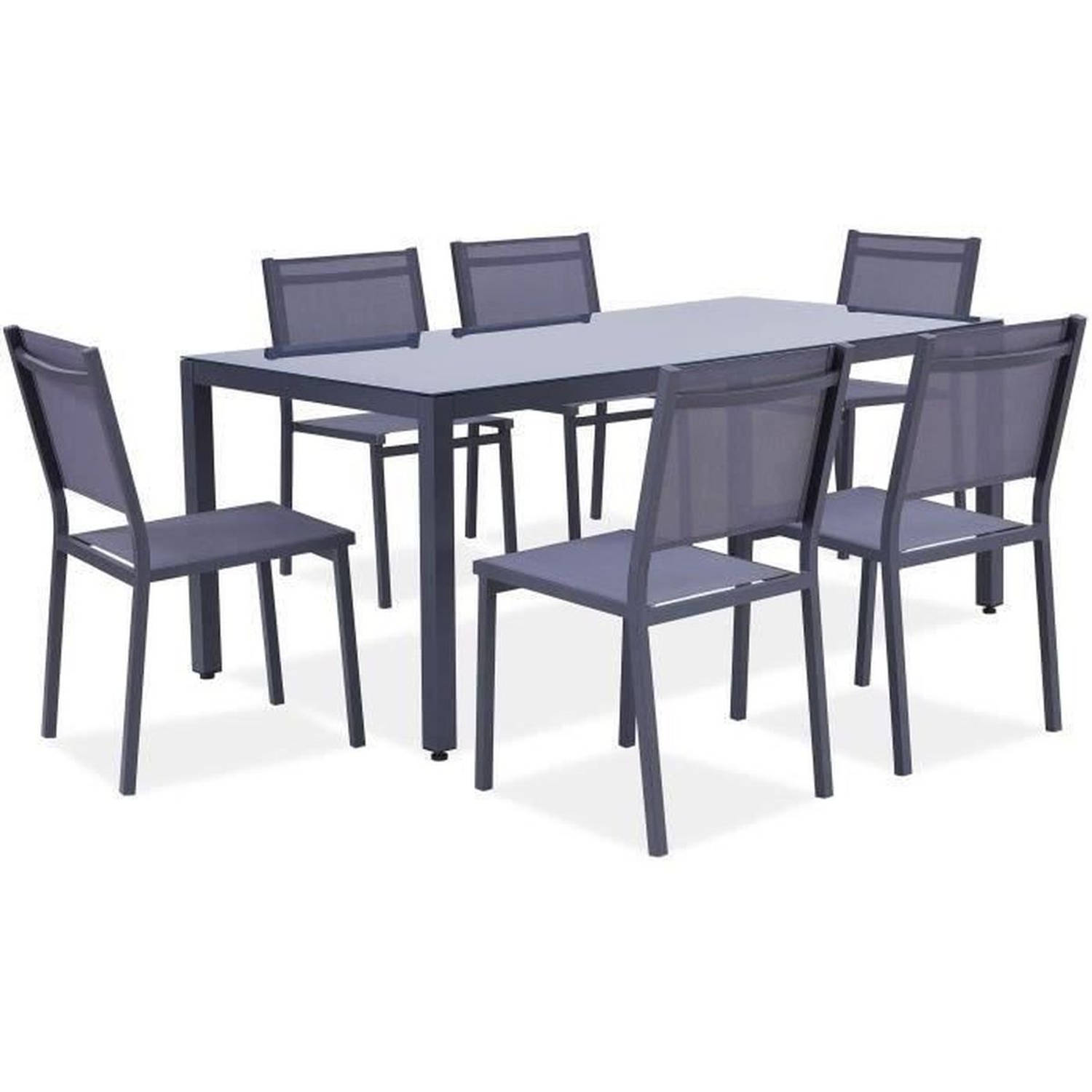 Tuintafel set 180 cm + 6 grijze aluminium stoelen aanbieding