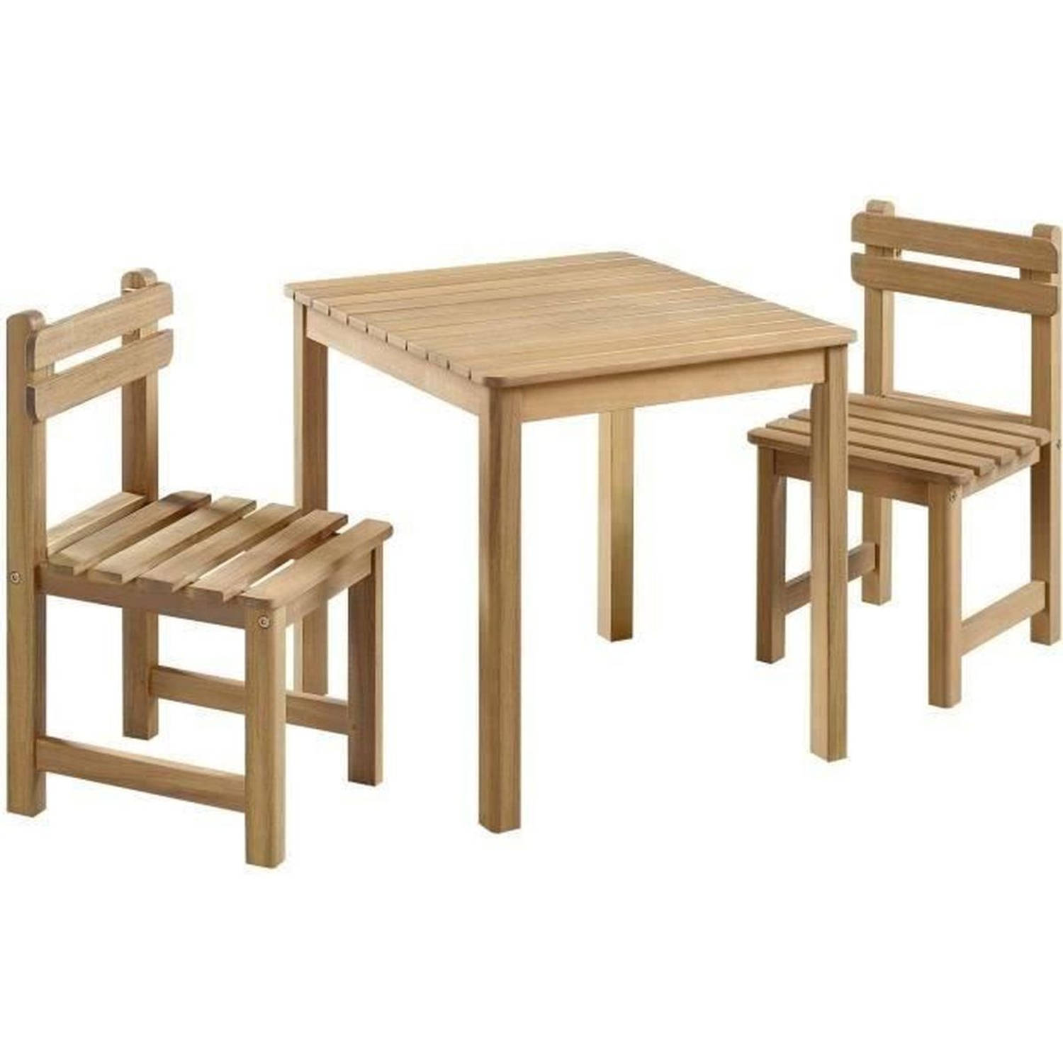 Tuinset voor kinderen - vierkante tafel 65x65cm en 2 stoelen - Houten - Voor kinderen aanbieding