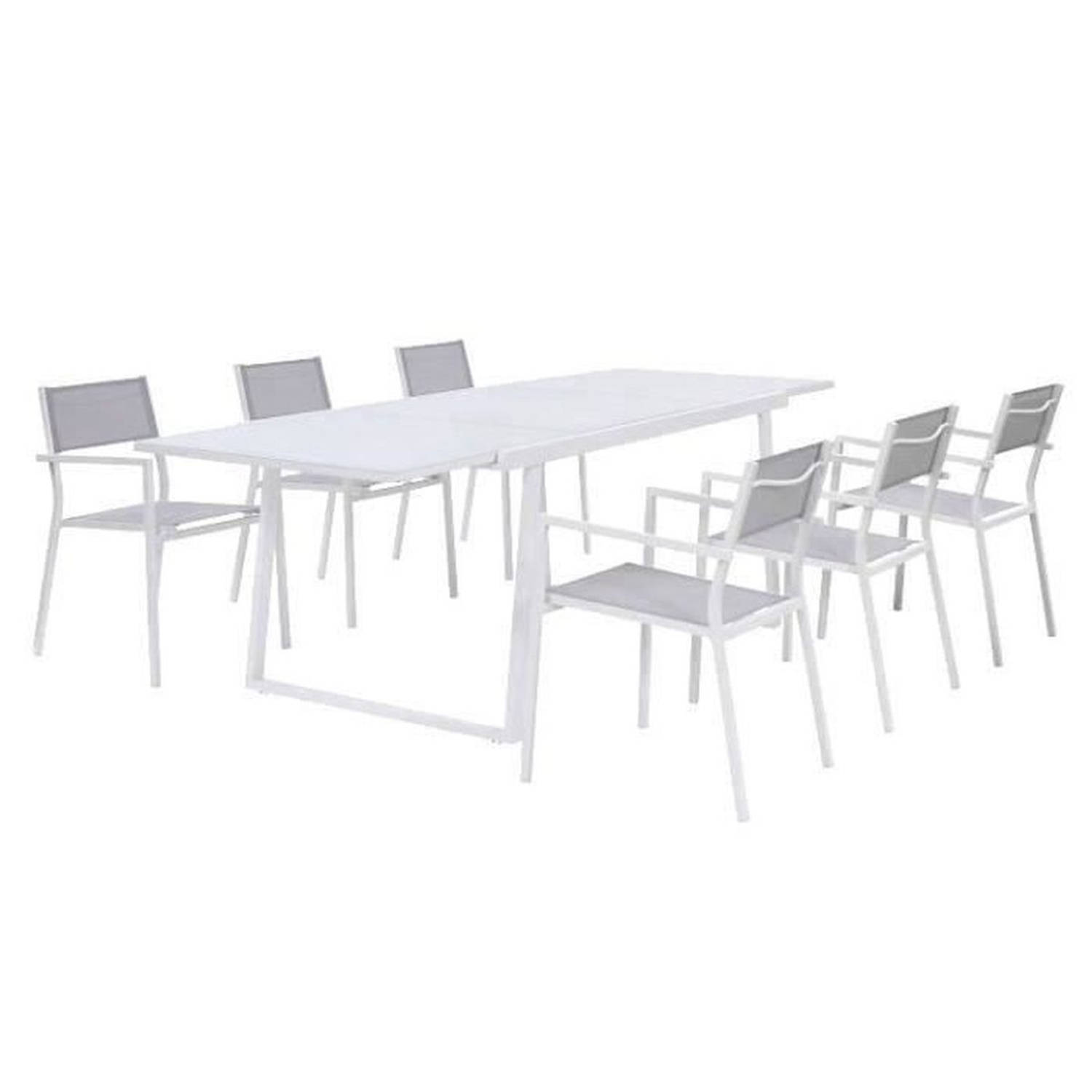 Garden Meal Set - uitschuifbare tafel 160-240 cm en 6 fauteuils - Aluminium frame - Wit aanbieding