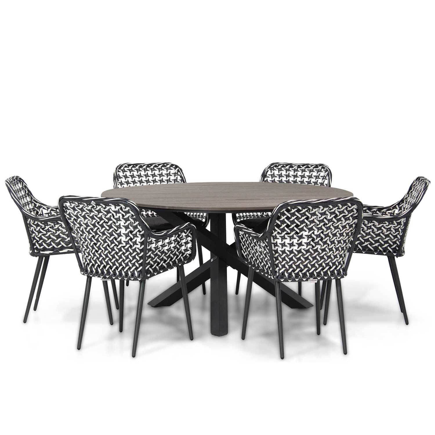 Domani Furniture Emory/Ancona 150 cm rond dining tuinset 7-delig aanbieding