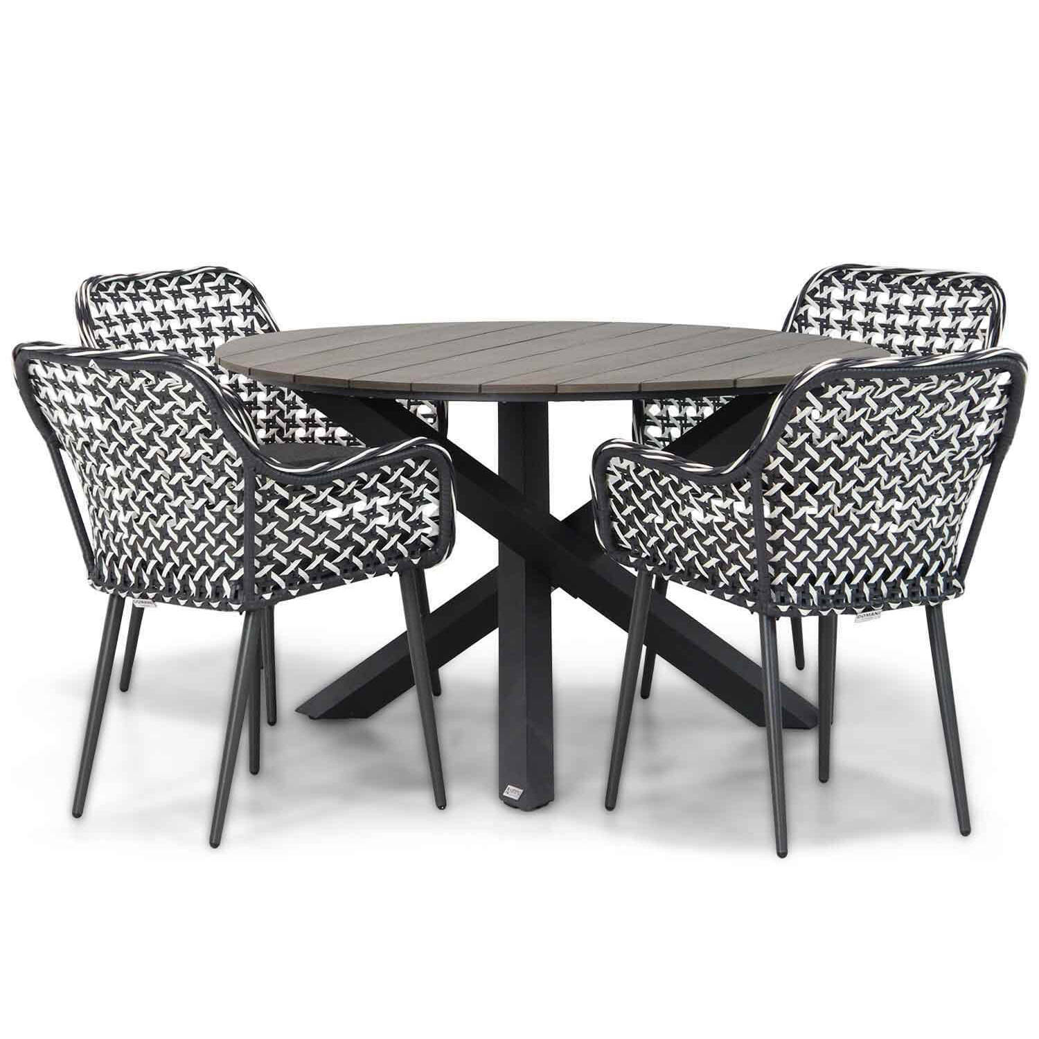 Domani Furniture Emory/Ancona 125 cm rond dining tuinset 5-delig aanbieding