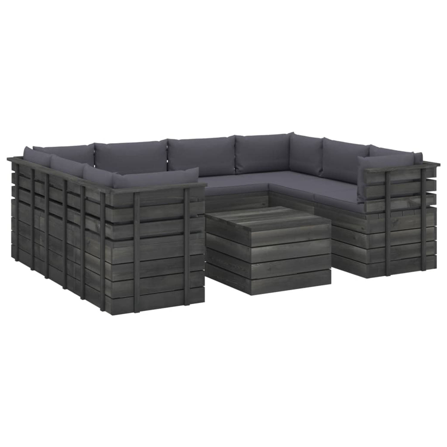 The Living Store Tuinset - Pallet - Hout - Grenenhout - Antraciet - 60x65x71.5 (BxDxH) - 100% polyester aanbieding