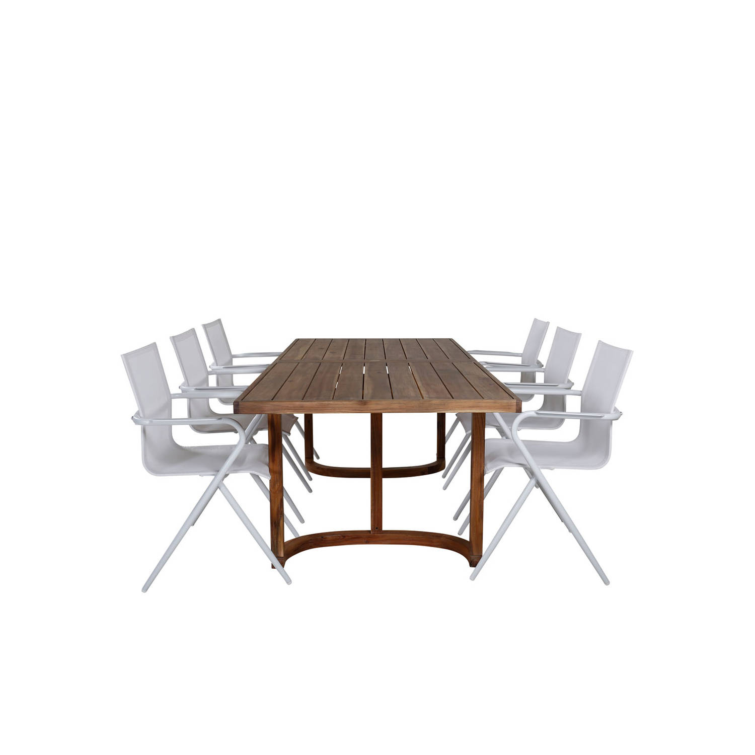 Erica tuinmeubelset tafel 100x214cm en 6 stoel Alina wit, naturel. aanbieding