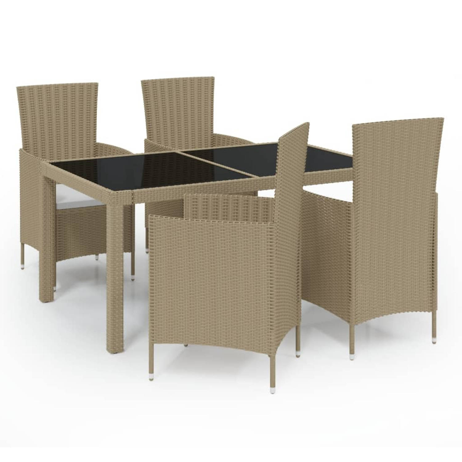 vidaXL 5-delige Tuinset met kussens poly rattan beige aanbieding