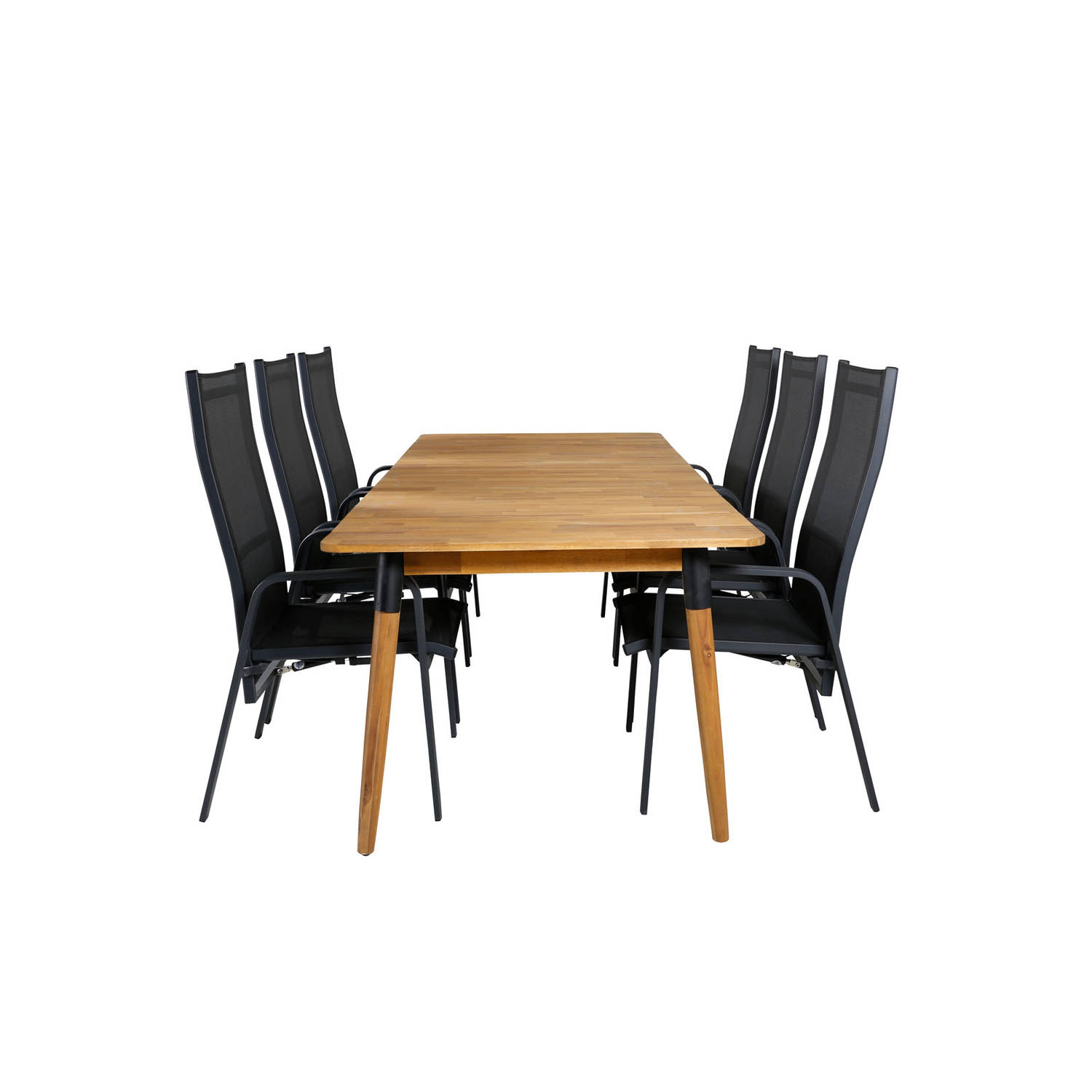 Julian tuinmeubelset tafel 100x210cm en 6 stoel Copacabana zwart, naturel. aanbieding