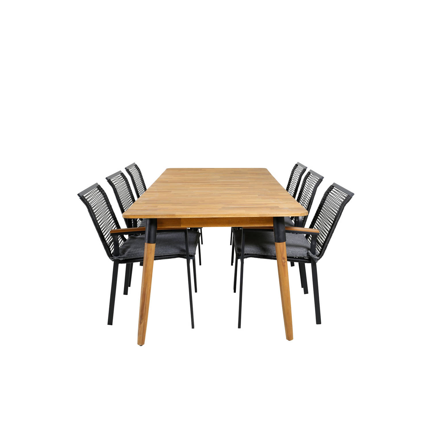 Julian tuinmeubelset tafel 100x210cm en 6 stoel Dallas zwart, naturel. aanbieding