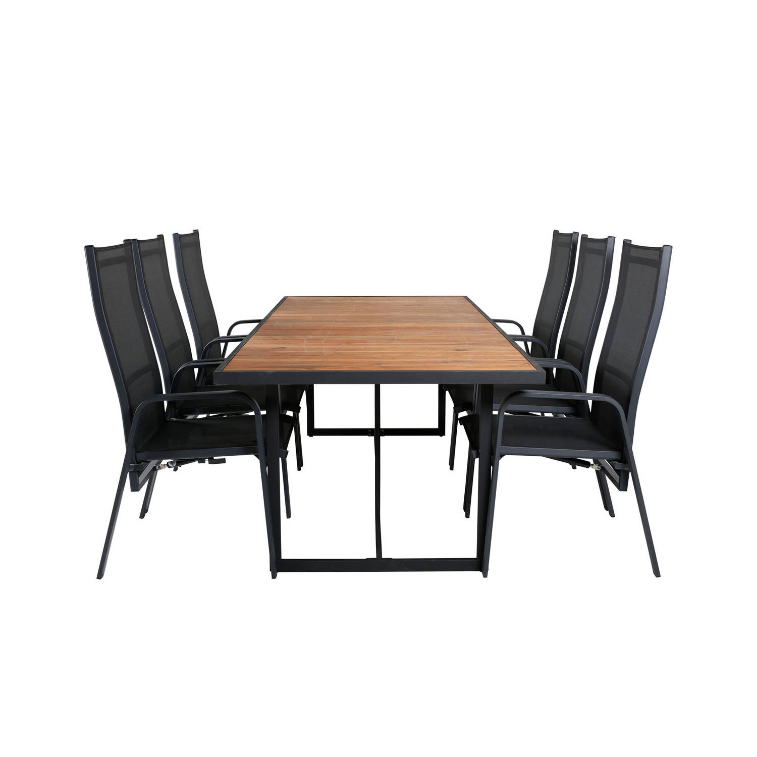 Khung tuinmeubelset tafel 100x200cm en 6 stoel Copacabana zwart, naturel. aanbieding