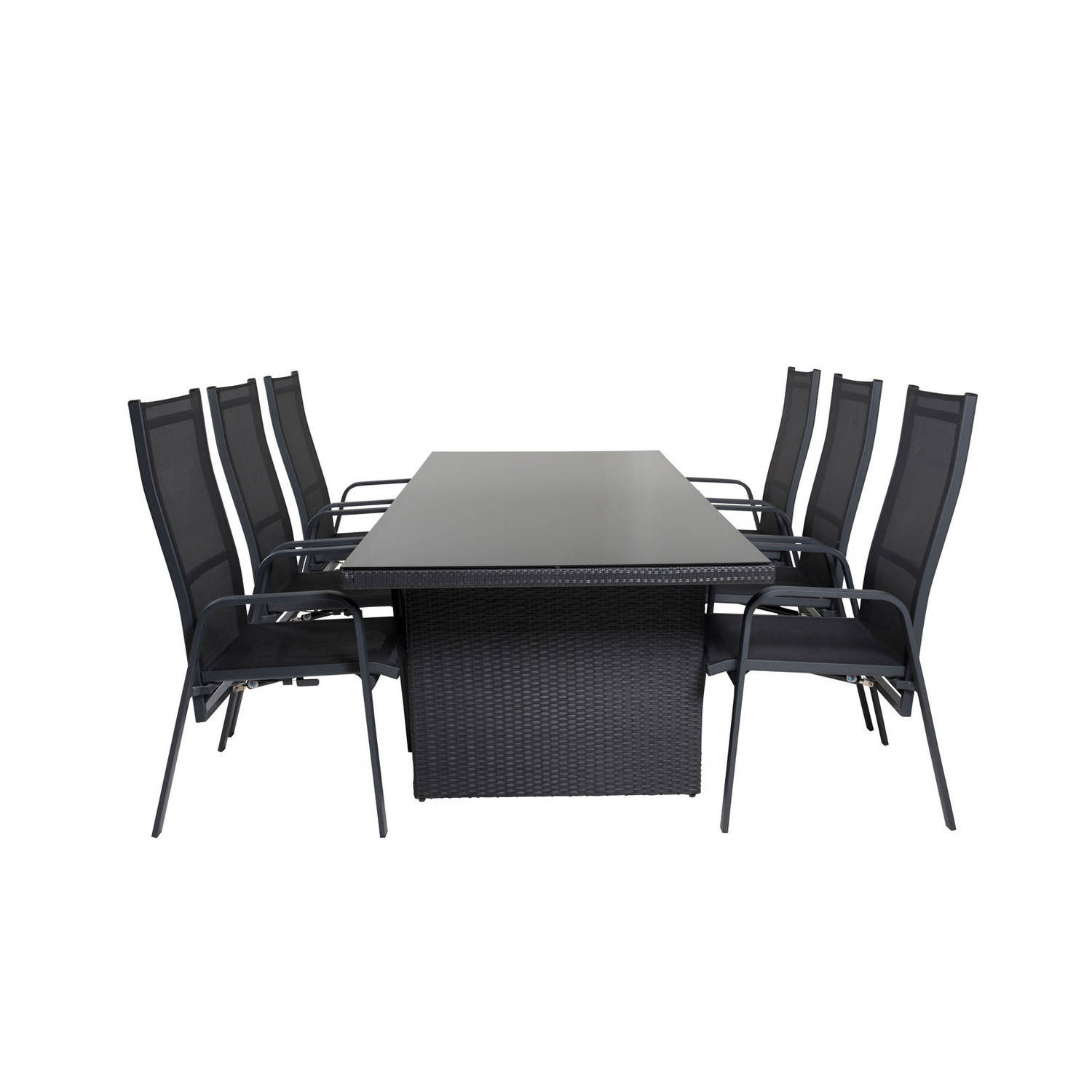 Padova tuinmeubelset tafel 100x200cm en 6 stoel Copacabana zwart. aanbieding