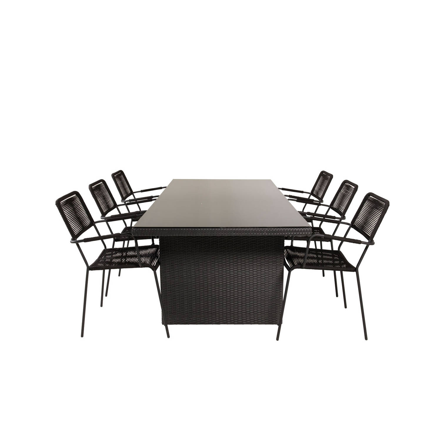 Padova tuinmeubelset tafel 100x200cm en 6 stoel armleuningS Lindos zwart. aanbieding