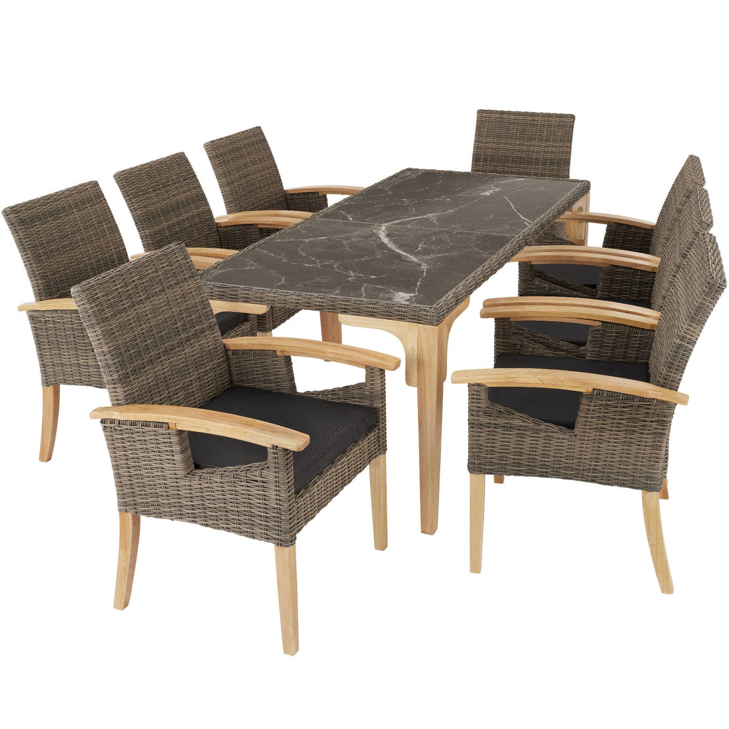 tectake® - Wicker tafel Foggia met 8 tuinstoelen Rosarno - natuurkleur - 404862 aanbieding