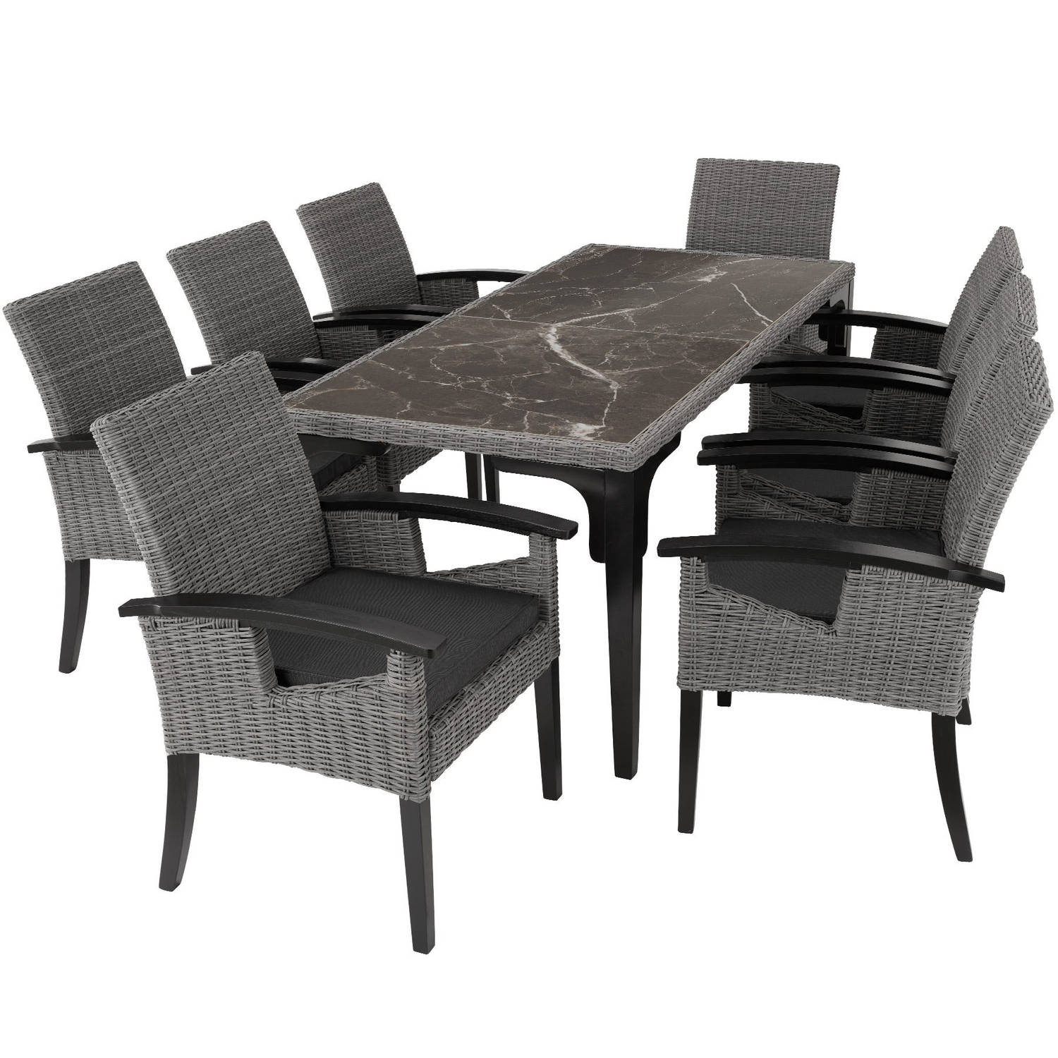 tectake® - Wicker tuinset Foggia tafel met 8 stoelen en kussens - tuinstoelen Rosarno - grijs - 404861 aanbieding