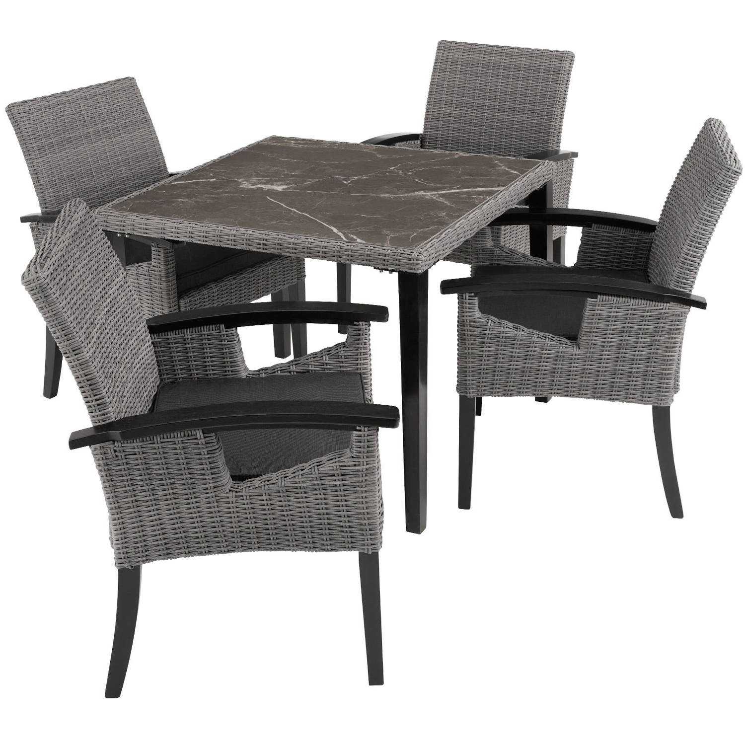 tectake® - Wicker tafel Tarent met 4 stoelen Rosarno - grijs - 404857 aanbieding