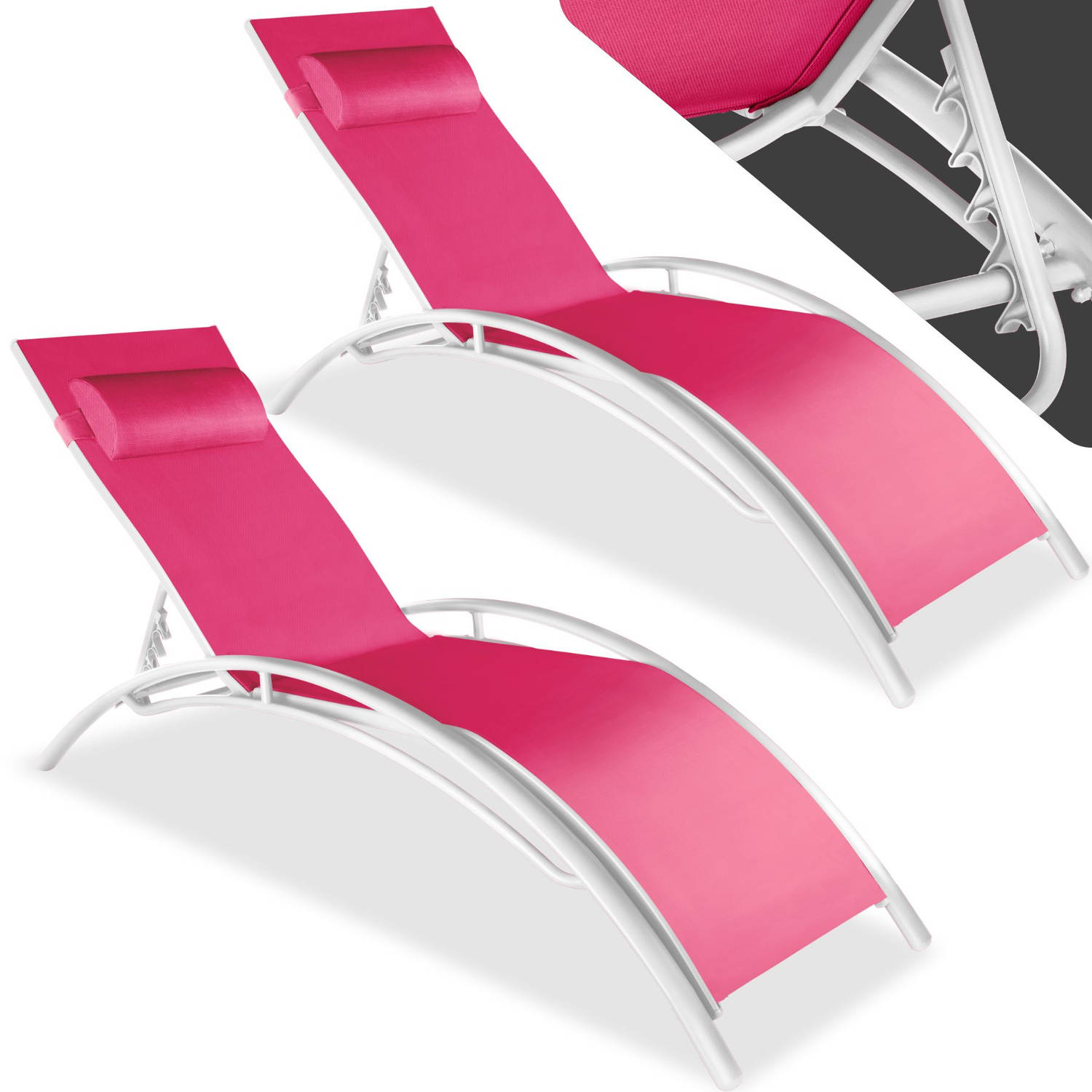 tectake - Set van 2 zonnestoelen Alina-roze - 403342 aanbieding