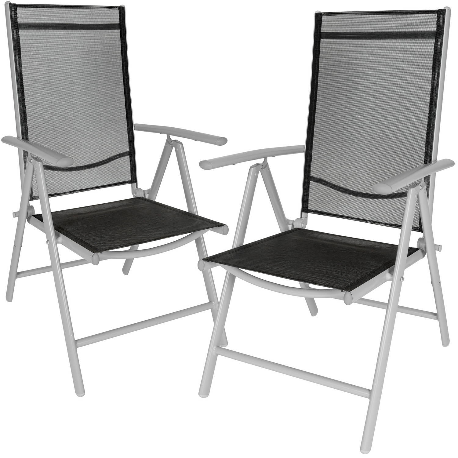 tectake - 2x aluminium tuinstoel / tuin stoel zilver - zwart 401631 aanbieding