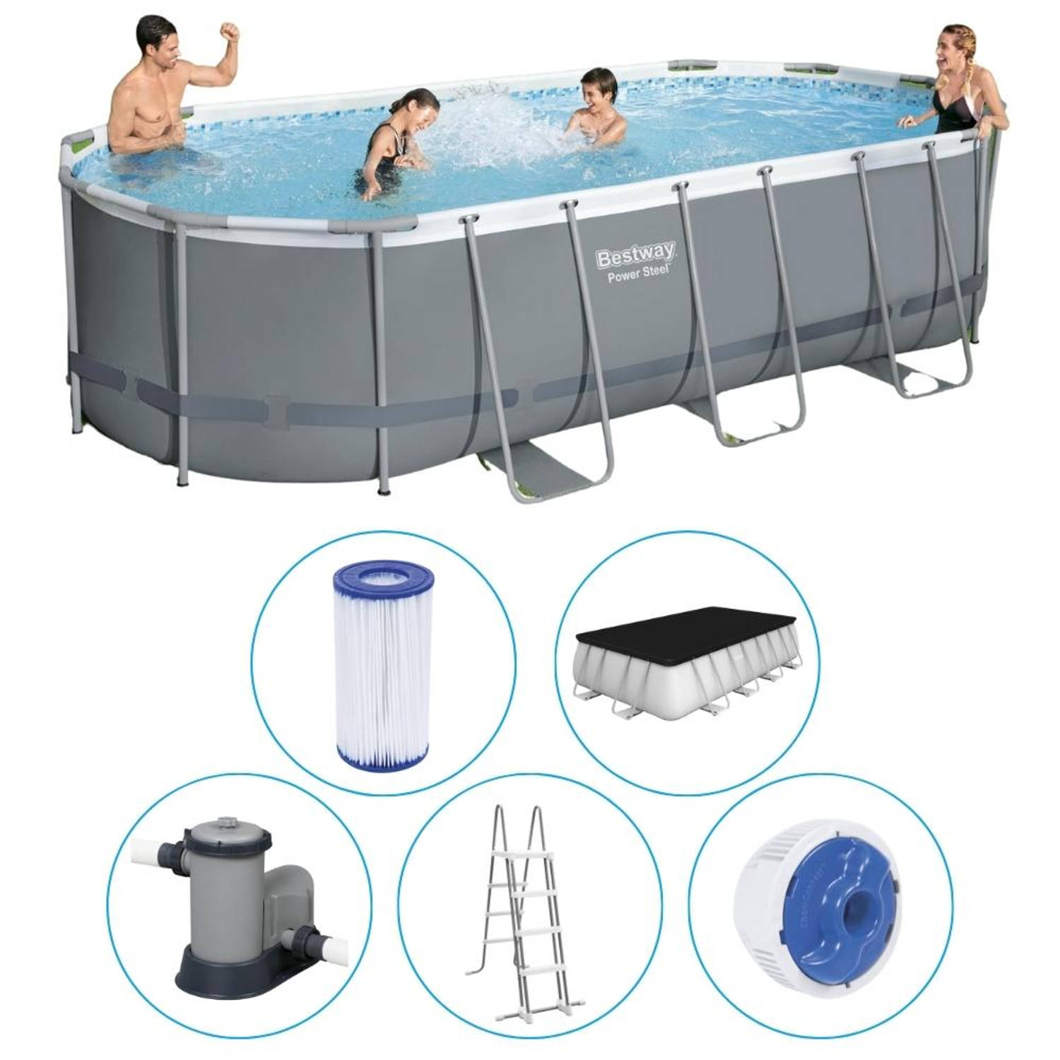 Bestway - Power Steel - Opzetzwembad inclusief filterpomp en accessoires - 549x274x122 cm - Rechthoekig aanbieding