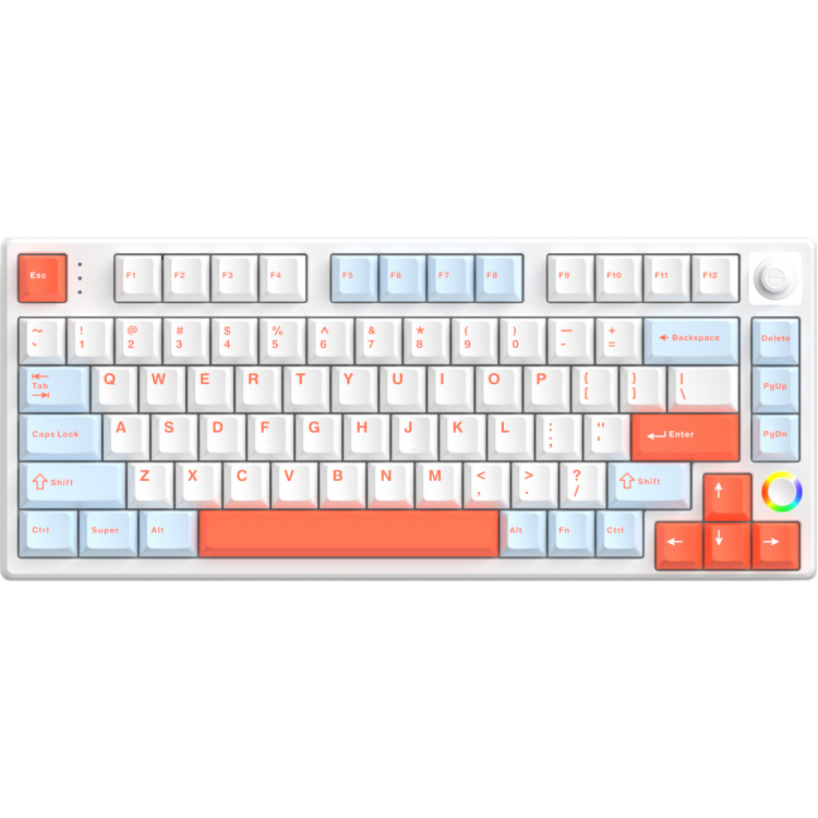 Hello Ganss HS75T White Feather toetsenbord 75%, RGB leds, PBT Doubleshot keycaps, hot swap, 2,4 GHz / Bluetooth / USB-C aanbieding