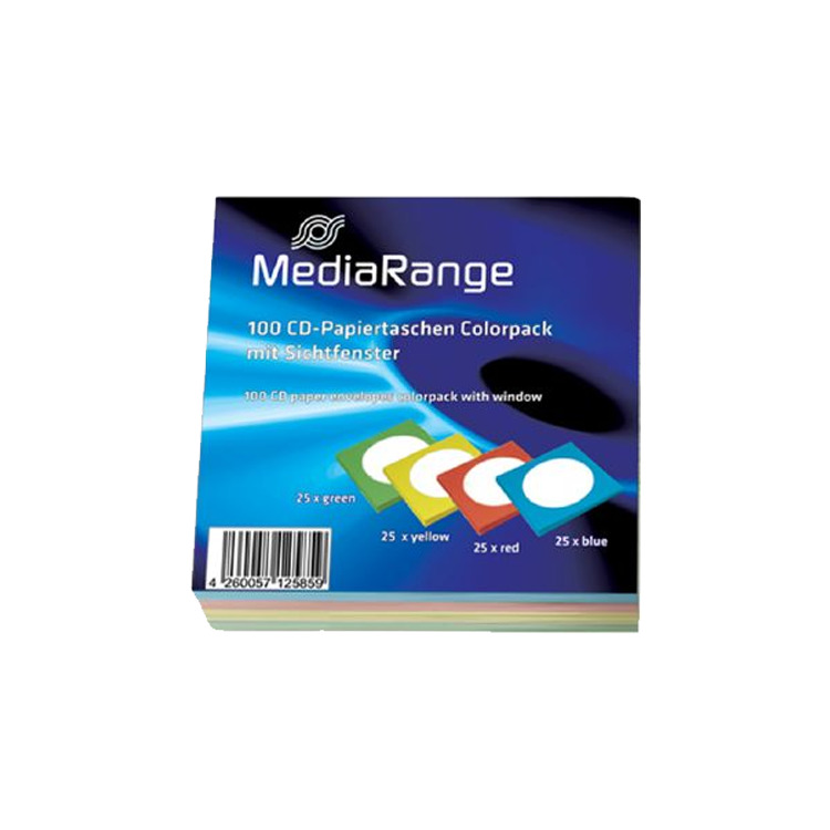 MediaRange CD/DVD Paper Sleeves Color-Pack sleeve 100 stuks aanbieding