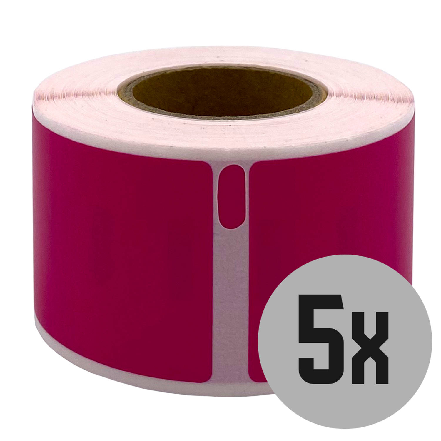 DULA Dymo Compatible labels - Roze - 99010 - S0722370 - Adresetiketten - 5 rollen - 28 x 89 mm - 130 labels per rol aanbieding