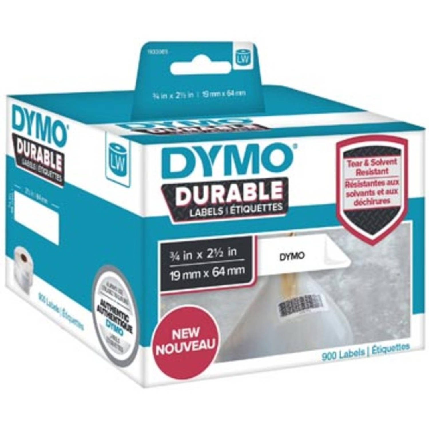 Dymo duurzame etiketten LabelWriter ft 19 x 64 mm, 900 etiketten aanbieding