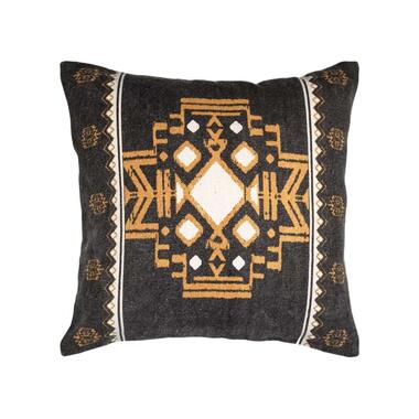 HSM Collection sierkussen Faya - zwart/geel - 45x45 cm - Leen Bakker aanbieding